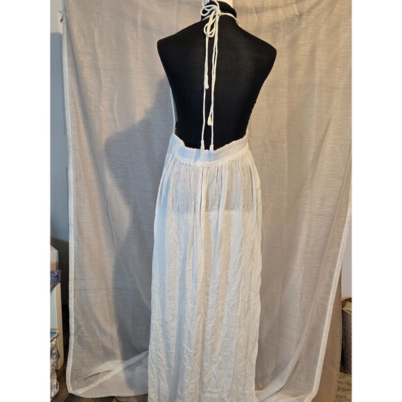 America & Beyond White Sparkle Halter Maxi Dress Lined Boho Resort Wear Size L B - Picture 2 of 8